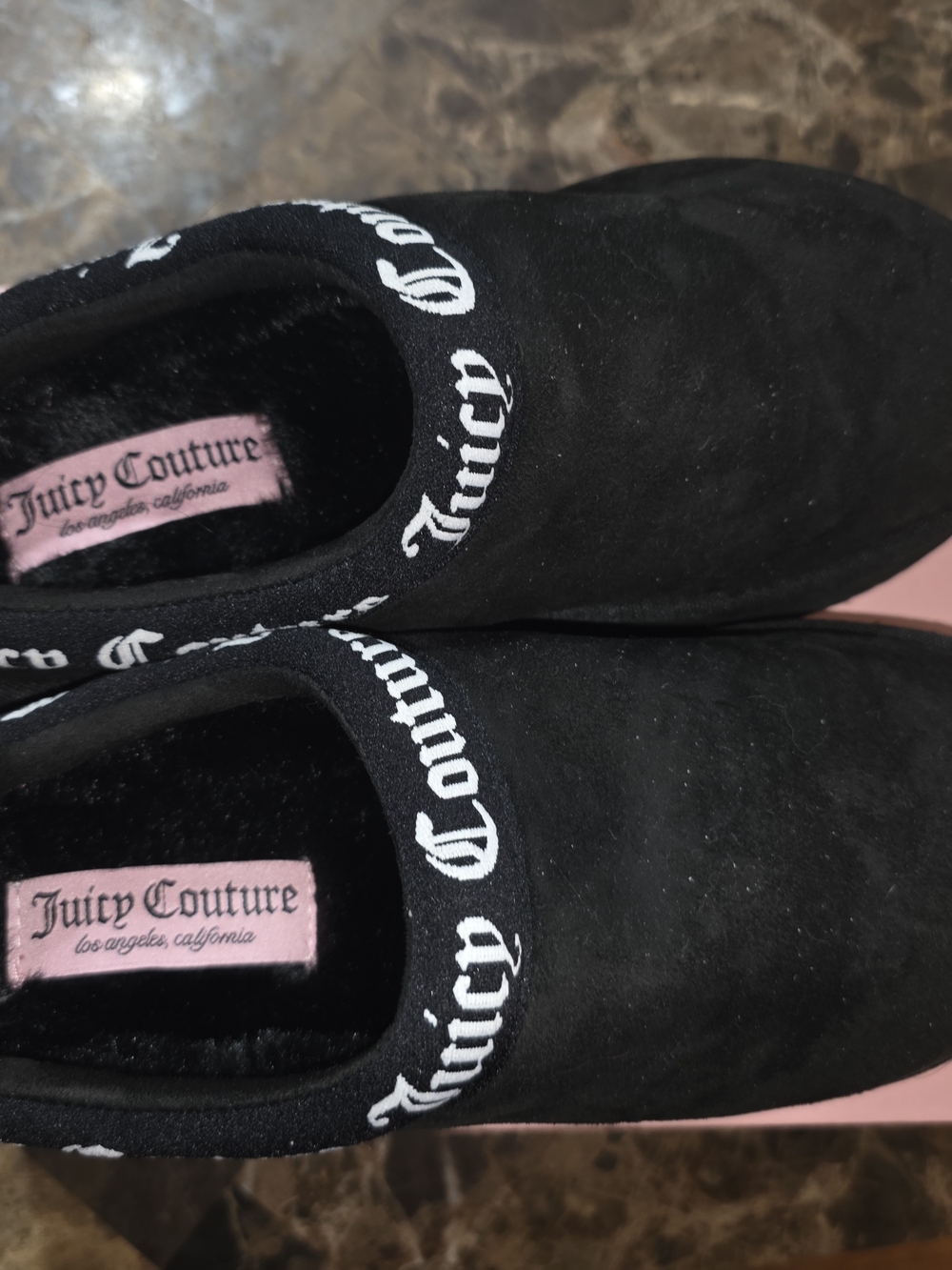 Juicy Couture Black Slip-On Mules with Pink Insole and Branded Trim